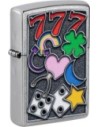 Zippo lighter with lucky symbols. Zippo is a metal gasoline lighter with a lifetime warranty and over 80 years of tradition. These high-quality lighters are produced exclusively in the USA.