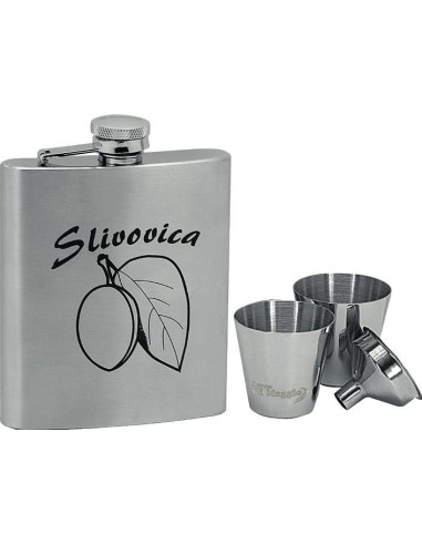 Plum Brandy Hip Flask + 2 Shot Glasses