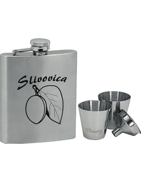 Plum Brandy Hip Flask + 2 Shot Glasses