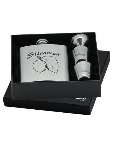 Plum Brandy Hip Flask + 2 Shot Glasses