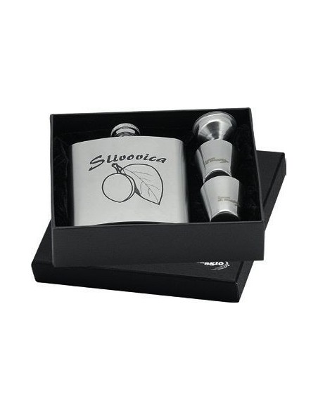 Plum Brandy Hip Flask + 2 Shot Glasses