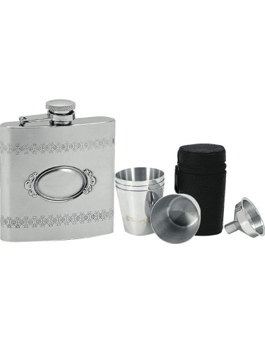Frame hip flask + 4 shot glasses