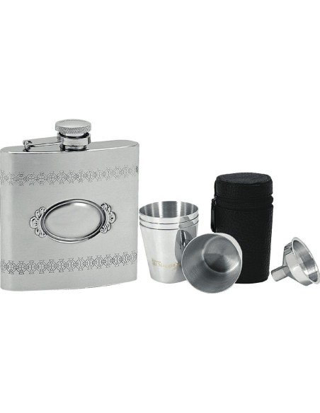 Frame hip flask + 4 shot glasses
