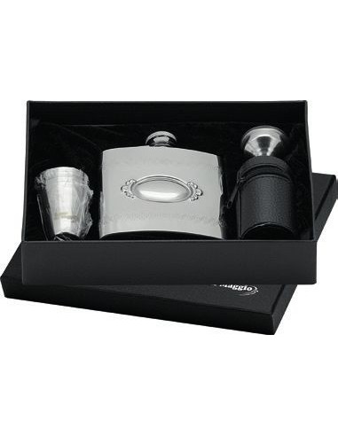 Frame hip flask + 4 shot glasses