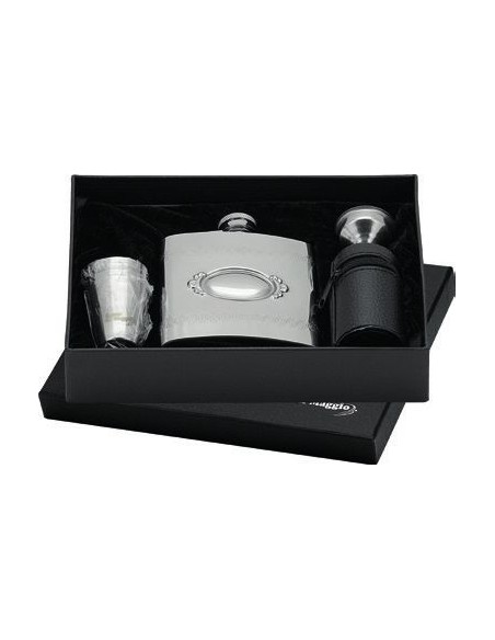 Frame hip flask + 4 shot glasses