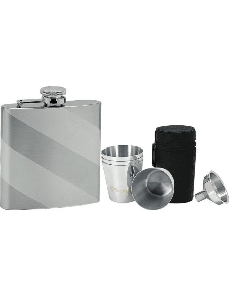 Diagonal hip flask + 4 shot glasses