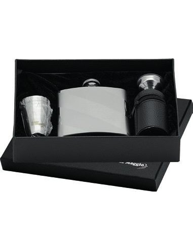 Diagonal hip flask + 4 shot glasses