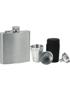 Street Chrome Hip Flask + 4 Shot Glasses