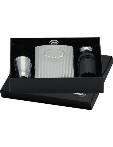 Ribbed Hip Flask + 4 Shot Glasses