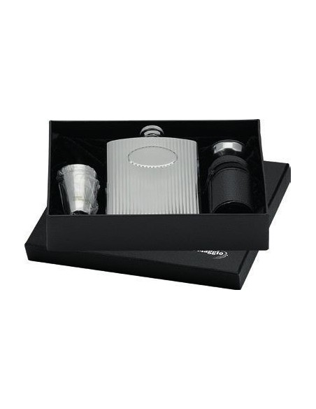 Ribbed Hip Flask + 4 Shot Glasses
