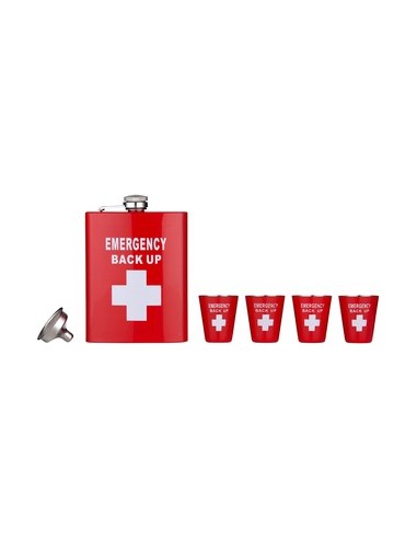Emergency Backup Hip Flask + 4 Shot Glasses