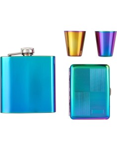 Rainbow Gift Set: Flask, Shot Glasses and Cigarette Case