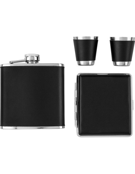 Black Gift set flask, cups, and cigarette case