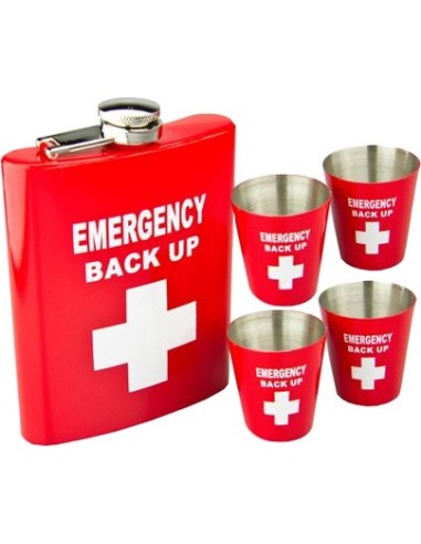Emergency Backup Hip Flask + 4 Shot Glasses