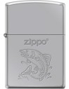 Originálny Zippo zapaľovač s rybou a logom. Zippo je kovový benzínový zapaľovač s doživotnou zárukou a viac ako 80 ročnou tradíciou. Tieto kvalitné zapaľovače sa vyrábajú výhradne v USA.