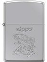 Originální Zippo zapalovač s rybou a logem. Zippo je kovový benzínový zapalovač s doživotní zárukou a více než 80letou tradicí. Tyto kvalitní zapalovače se vyrábějí výhradně v USA.
