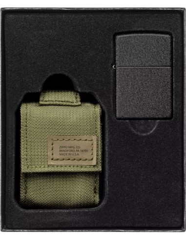 Zippo Black Crackle + Tactical Case – Green