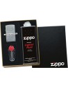 Gift set for a Zippo Slim women’s lighter. The package includes replacement flints and lighter fluid. The gift set does not include the lighter; it must be purchased separately.