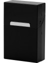 Black aluminum case for a standard cigarette box.
