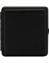 Metal cigarette case by Meex Club with a leather-like surface, in black. The case can hold 20 standard cigarettes.